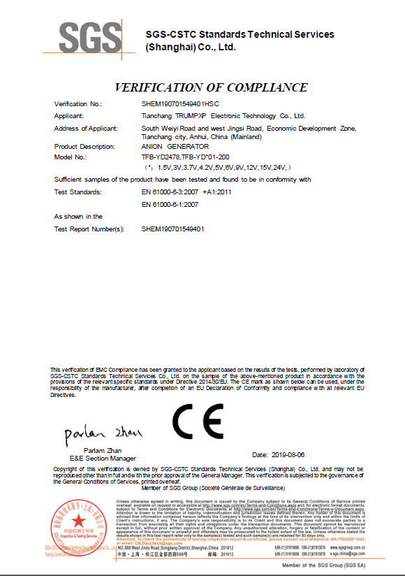 Anion CE certificate